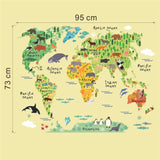 Autocollant Mural - Sticker - Motif Carte du Monde Animaux pour Enfants Caverne Edison