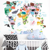 Autocollant Mural - Sticker - Motif Carte du Monde Animaux pour Enfants Caverne Edison