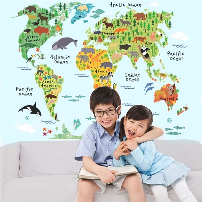 Autocollant mural carte du monde pour enfant